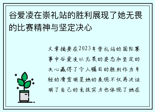 谷爱凌在崇礼站的胜利展现了她无畏的比赛精神与坚定决心 谷爱凌在崇礼站的胜利展现了她无畏的比赛精神与坚定决心